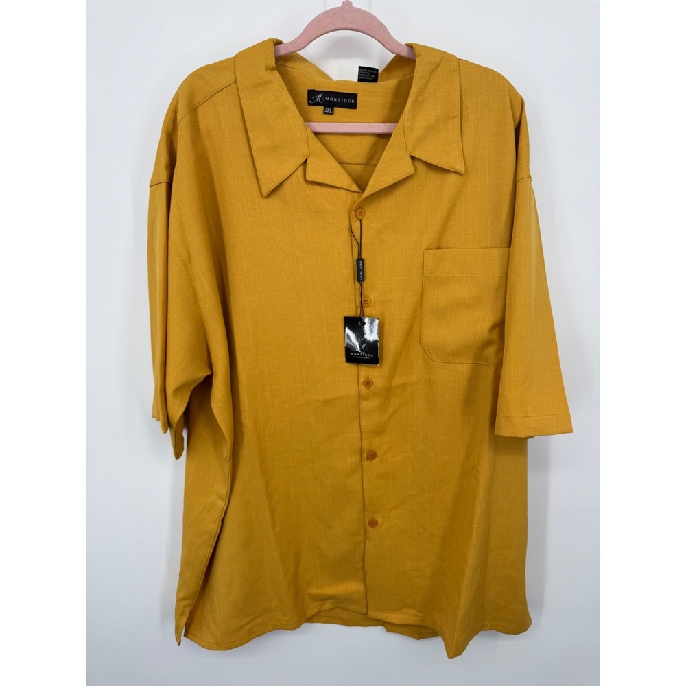 NWT Montique Casual Shirt Men's 3XL Gold Short Sleeves‎ Summer Classic Button-Up